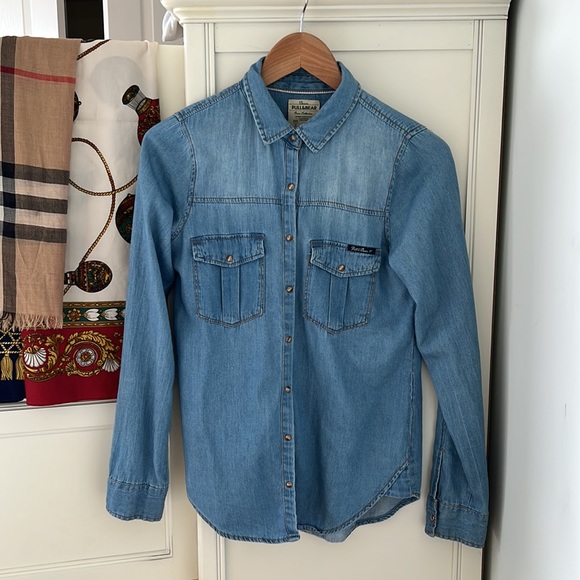 Pull&Bear Women's Top Button Down Denim Shirt - Picture 8 of 9